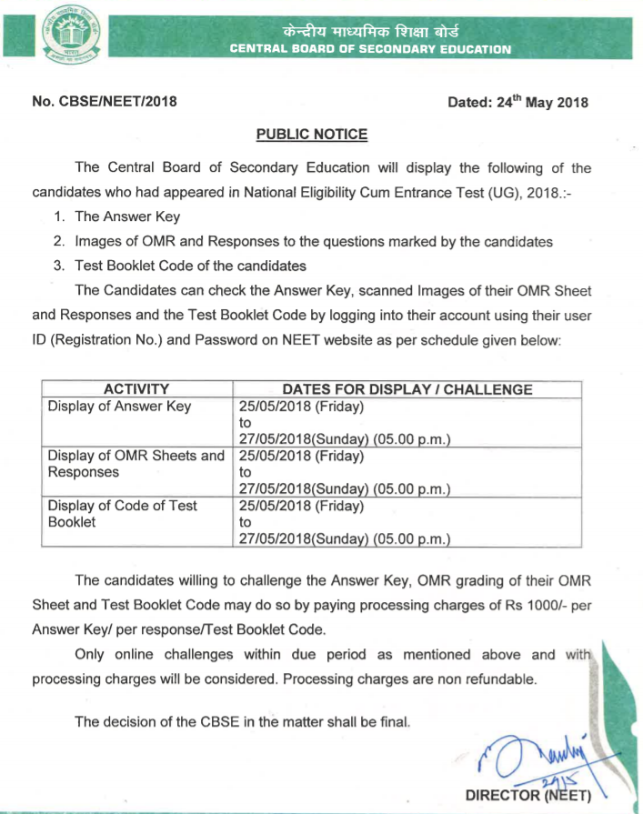 Cbse neet 2018 answer key