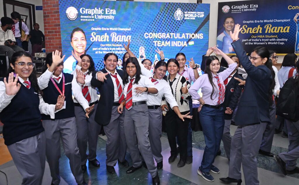 SnehRana, WomensWorldCup2025, GraphicEraUniversity, WomenInSports, CricketChampions, ProudMoment, DehradunNews, InspiringWomen, IndianCricketTeam, GEUUpdates, WorldCupCelebration