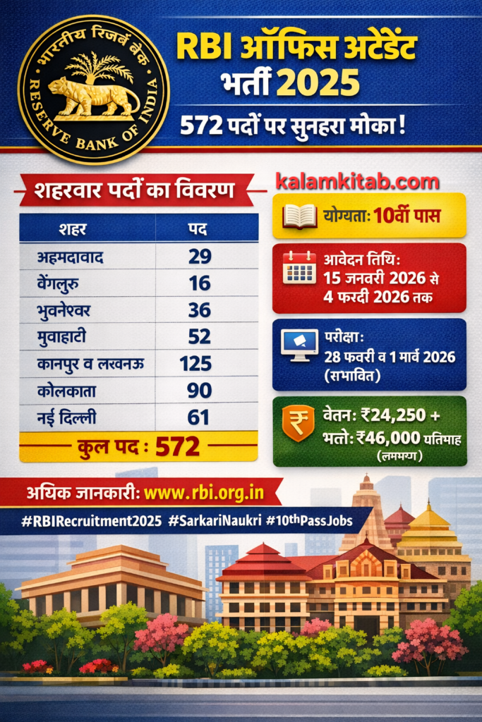 RBIRecruitment2025, OfficeAttendantVacancy, RBIPostDetails, SarkariNaukri, BankJobs, 10thPassJobs, GovtJobs2026